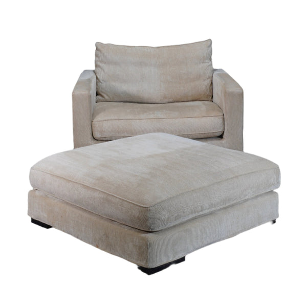 Roche Bobois Cream Cord Armchair and Footstool
