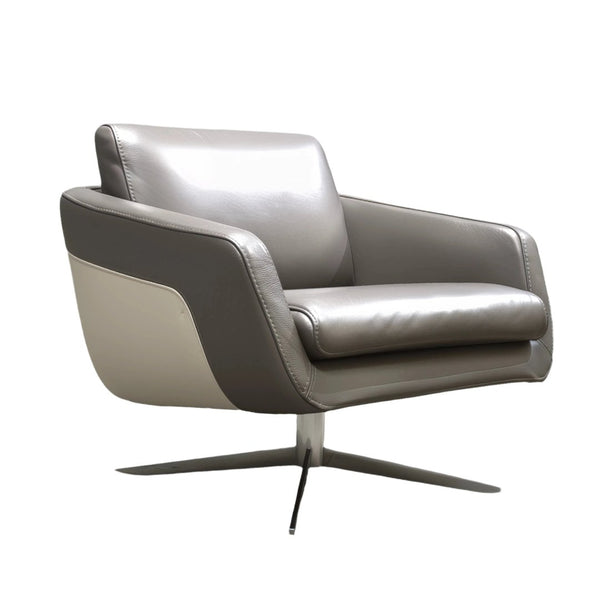 Roche Bobois Grey Leather Armchair and Footrest