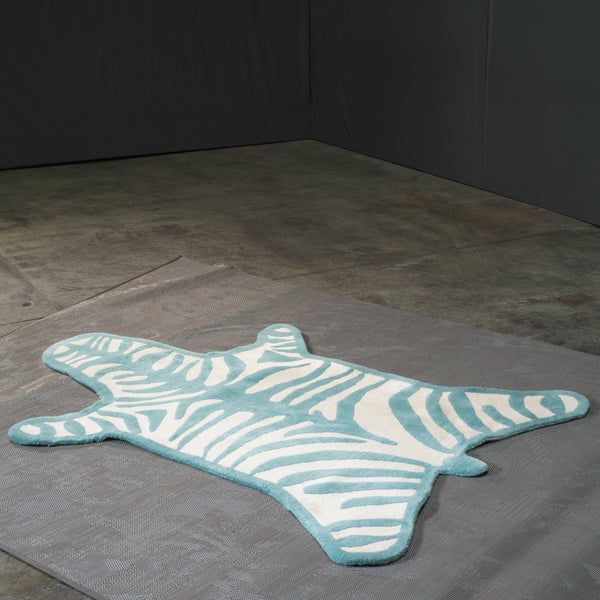 Small Blue and White Bespoke Zebra Rug @ REHAUS