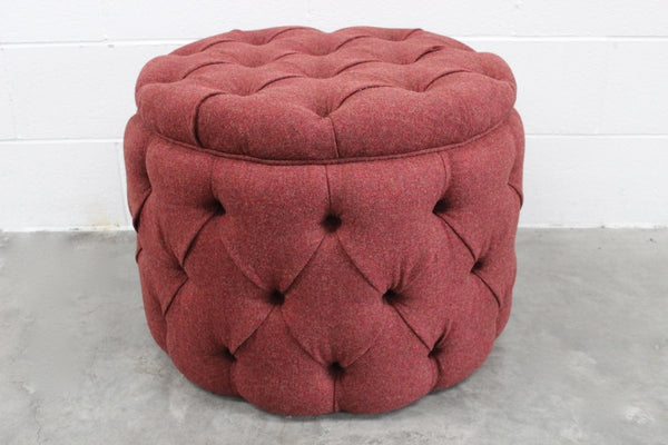Soho Baby Buttoned - Drum Ottoman Footstool in Mulberry Wool @ REHAUS