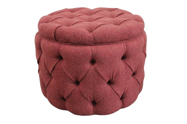 Soho Baby Buttoned-Drum Ottoman Footstool in Mulberry Wool