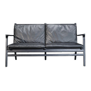Stellar Works Rén Black Leather and Oak Two Seater Sofa by Space Copenhagen @ REHAUS
