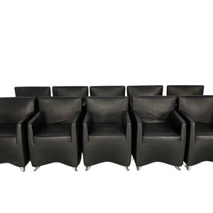 Suite of 10 Cerruti Baleri Italia Caprichair Dining Chairs Armchairs in Black Leather @ REHAUS