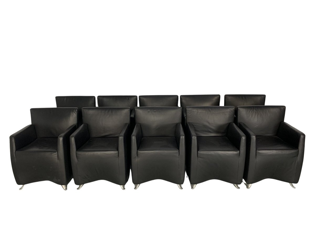 Suite of 10 Cerruti Baleri Italia Caprichair Dining Chairs Armchairs in Black Leather @ REHAUS