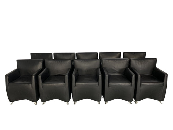 Suite of 10 Cerruti Baleri Italia Caprichair Dining Chairs Armchairs in Black Leather @ REHAUS
