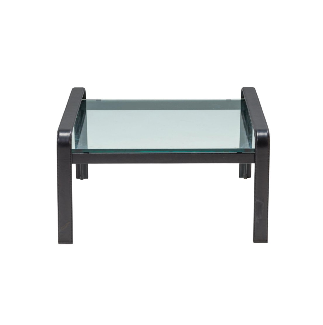Tito Agnoli for Matteo Grassi Black Leather & Glass Side Table, 1970s - REHAUS - Tito Agnoli