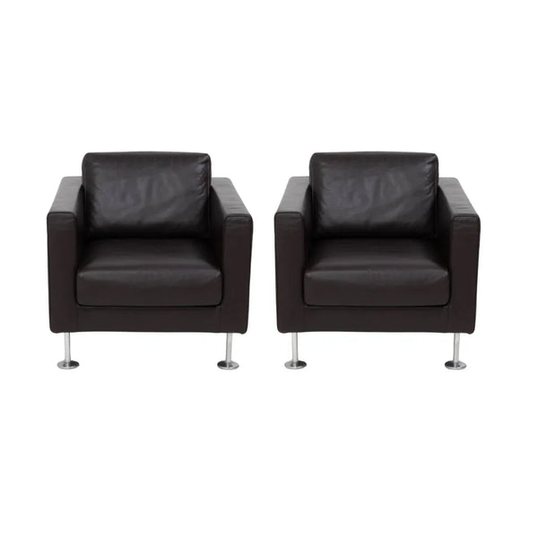 Vitra by Jasper Morrison, Park Brown Leather Armchair, 2004, Set of Two @ REHAUS
