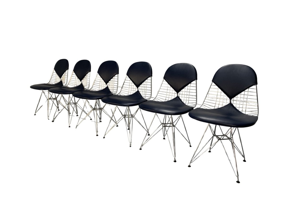 Vitra Eames DKR - 2 Bikini Chairs - In Navy Blue Premium Leather, Set of 6 @ REHAUS