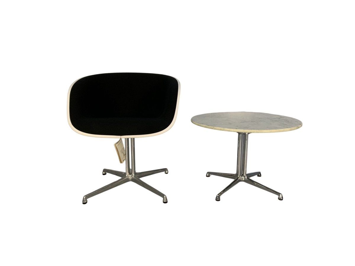 Vitra La Fonda Eames Chair & Marble Table - In Black Hopsack @ REHAUS
