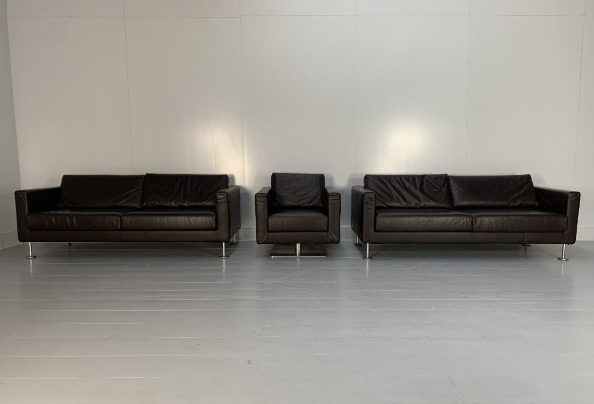 Vitra Park 2 Sofa & Armchair Suite - In Dark Brown Leather @ REHAUS