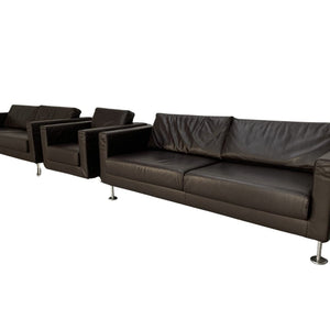 Vitra Park 2 Sofa & Armchair Suite - In Dark Brown Leather @ REHAUS