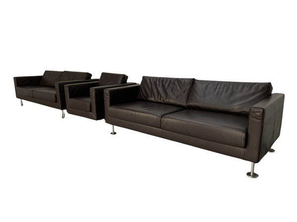 Vitra Park 2 Sofa & Armchair Suite - In Dark Brown Leather @ REHAUS