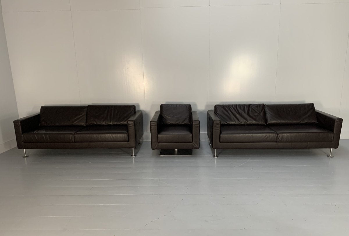 Vitra Park 2 Sofa & Armchair Suite - In Dark Brown Leather @ REHAUS