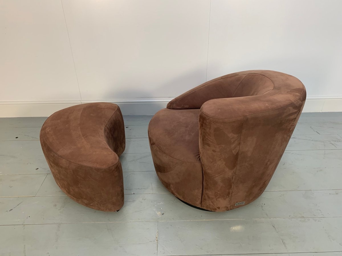 Vladimir Kagan Nautilus Corkscrew Armchair and Footstool in Brown Ultrasuede @ REHAUS
