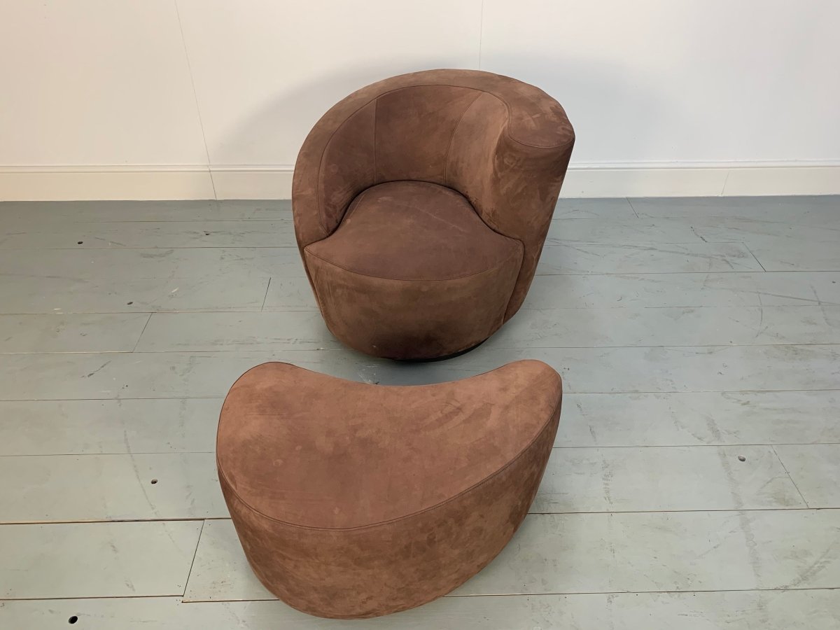 Vladimir Kagan Nautilus Corkscrew Armchair and Footstool in Brown Ultrasuede @ REHAUS