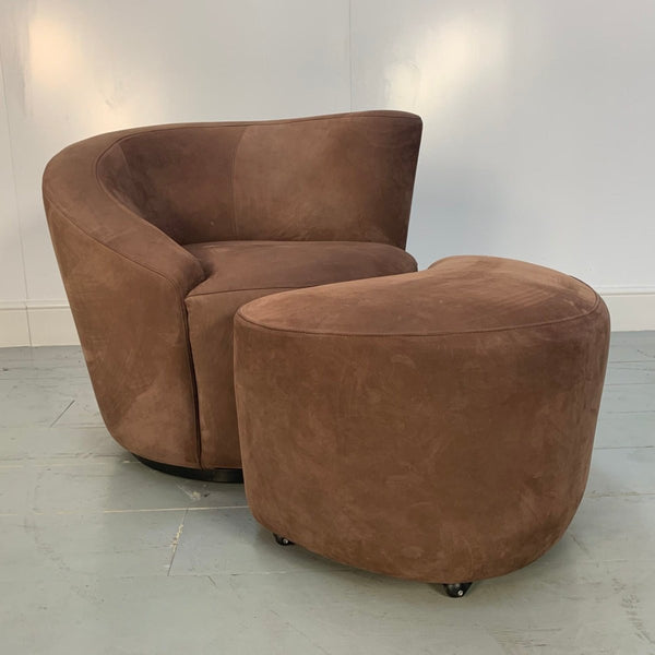 Vladimir Kagan Nautilus Corkscrew Armchair and Footstool in Brown Ultrasuede @ REHAUS
