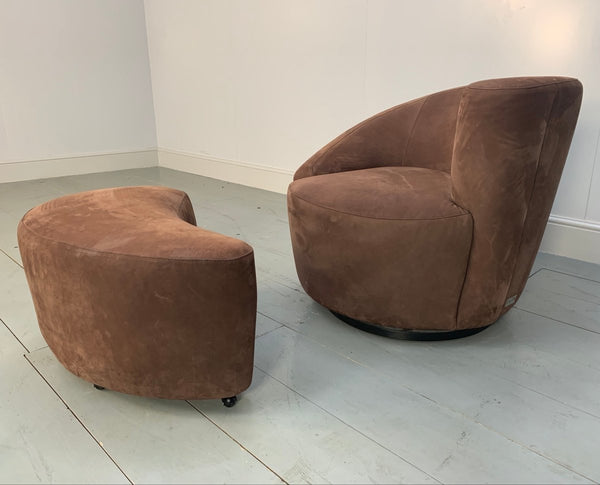 Vladimir Kagan Nautilus Corkscrew Armchair and Footstool in Brown Ultrasuede @ REHAUS