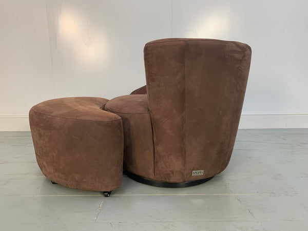 Vladimir Kagan Nautilus Corkscrew Armchair and Footstool in Brown Ultrasuede @ REHAUS