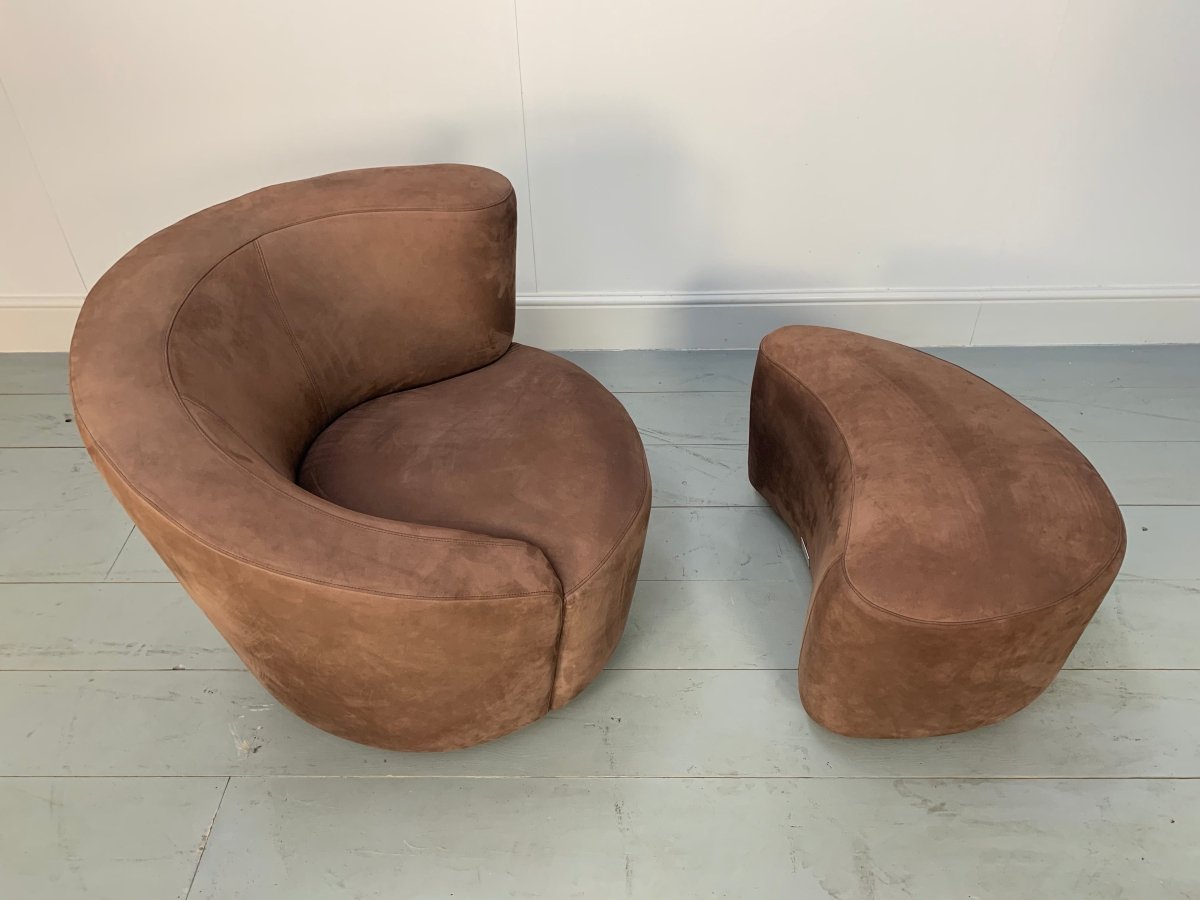 Vladimir Kagan Nautilus Corkscrew Armchair and Footstool in Brown Ultrasuede @ REHAUS