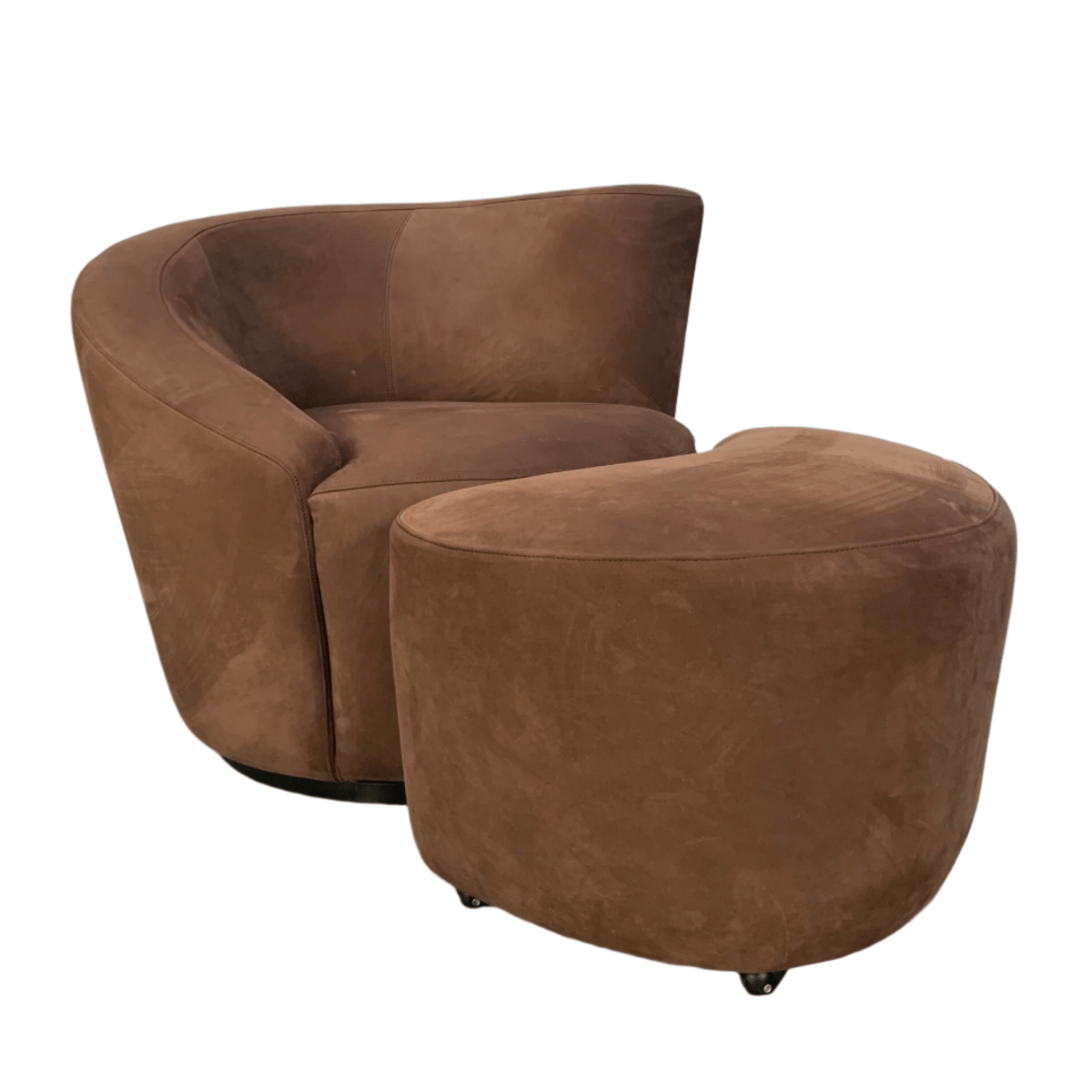 Vladimir Kagan Nautilus Corkscrew Armchair and Footstool in Brown Ultrasuede @ REHAUS