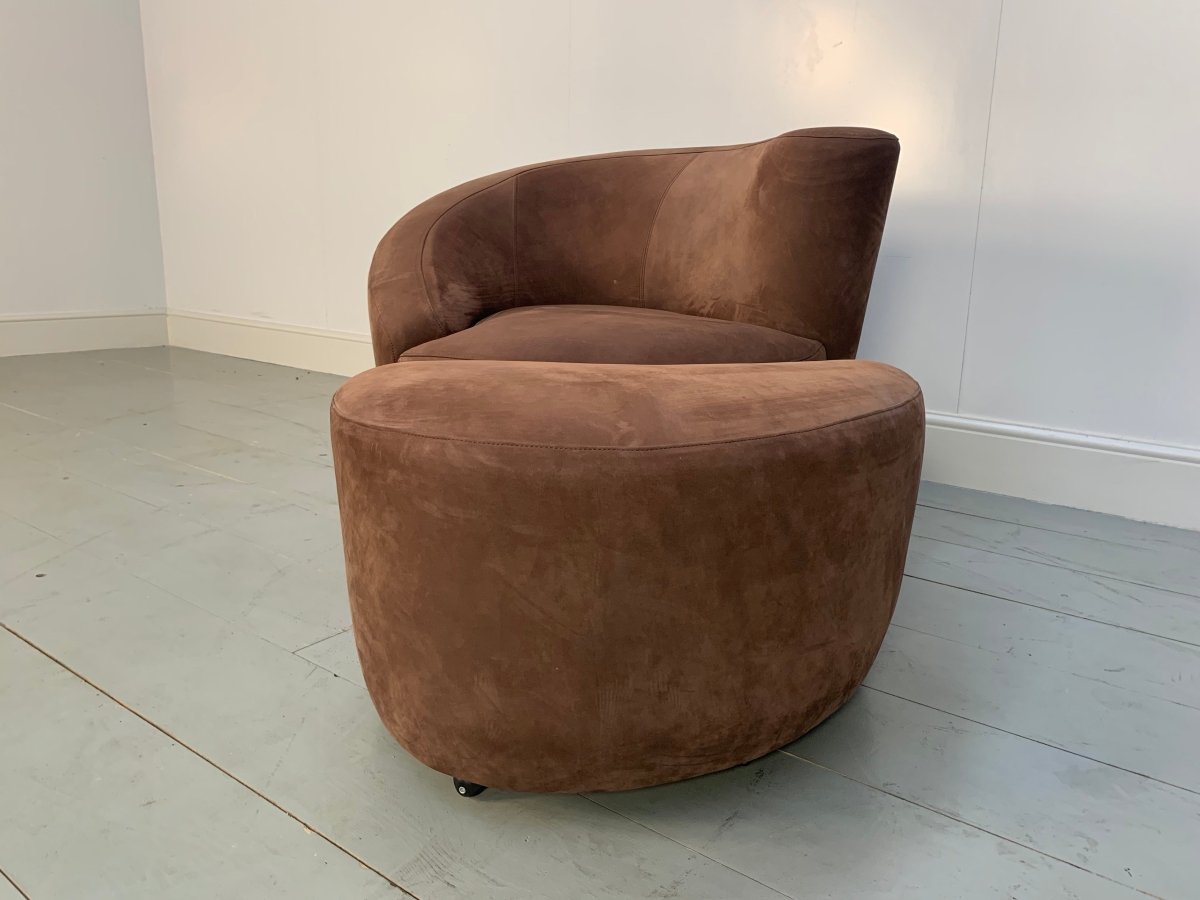 Vladimir Kagan Nautilus Corkscrew Armchair and Footstool in Brown Ultrasuede @ REHAUS