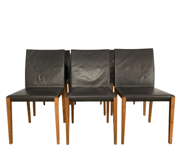 Walter Knoll Andoo 1100 Dining Chair - In Dark Brown Leather & Walnut,set of 6 @ REHAUS