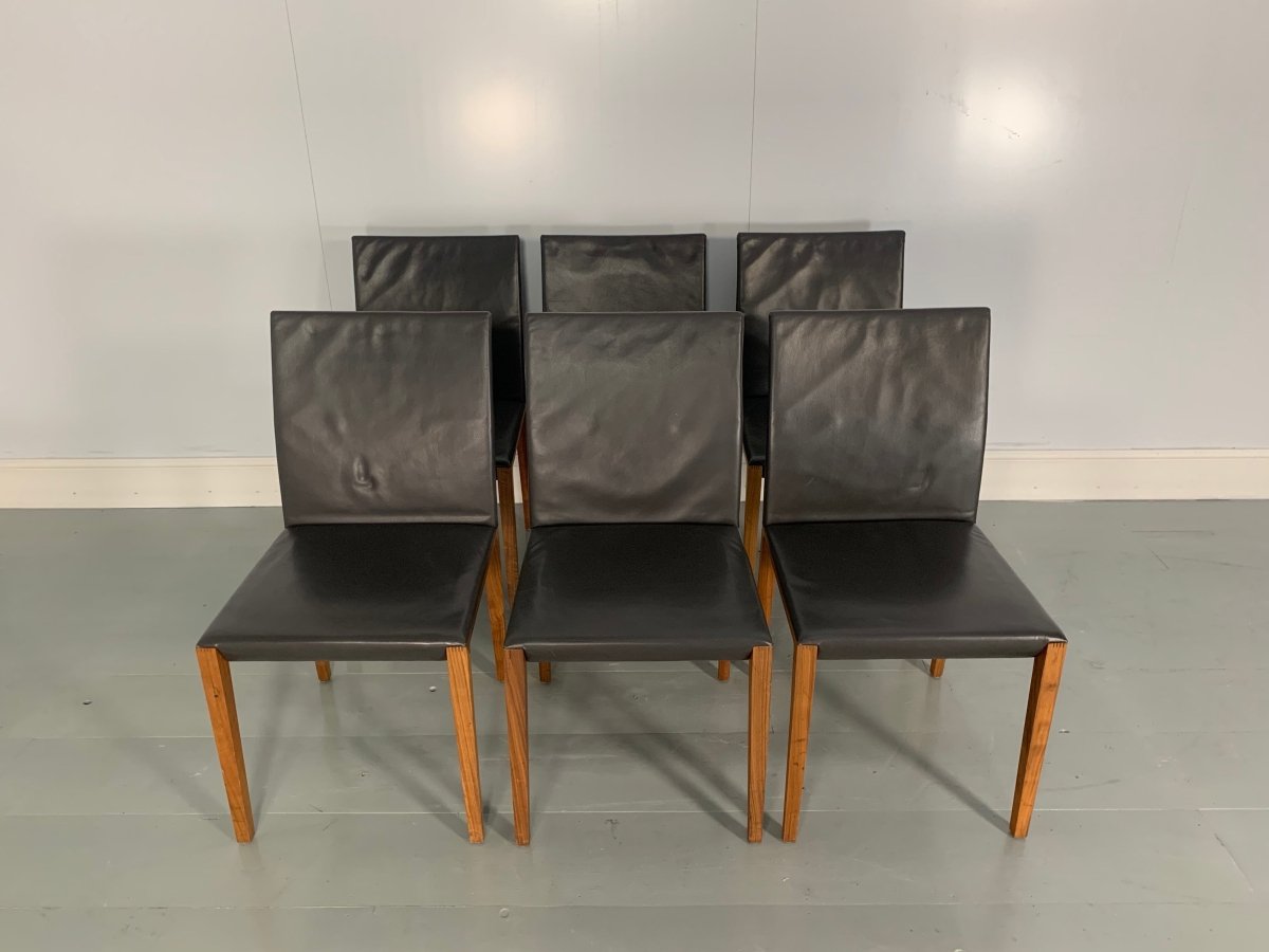Walter Knoll Andoo 1100 Dining Chair - In Dark Brown Leather & Walnut,set of 6 @ REHAUS