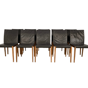 Walter Knoll Andoo 1100 Dining Chairs - In Dark Brown Leather & Walnut, Set of 10 @ REHAUS