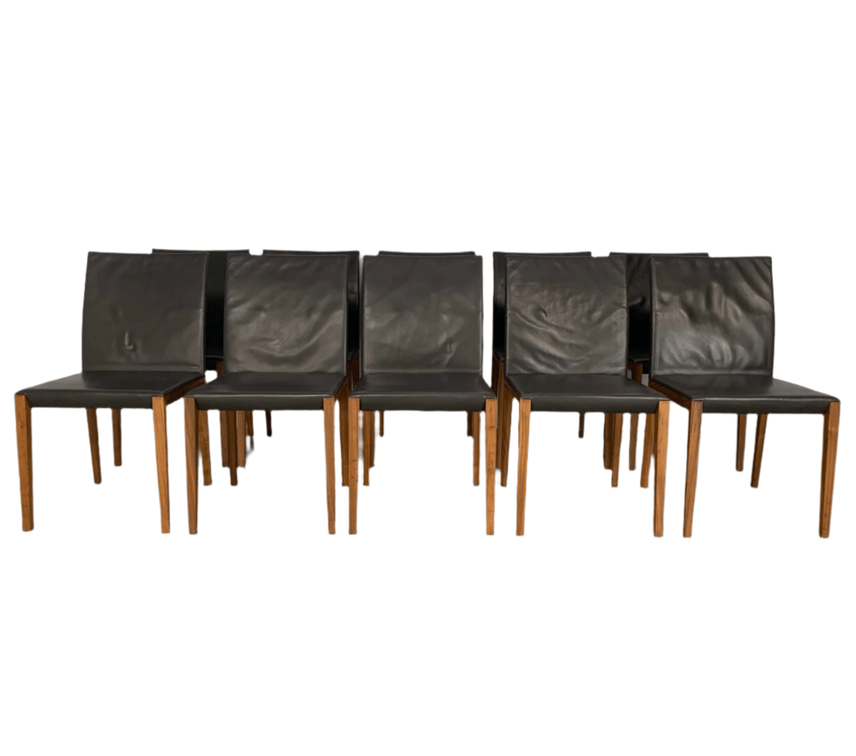 Walter Knoll Andoo 1100 Dining Chairs - In Dark Brown Leather & Walnut, Set of 10 @ REHAUS