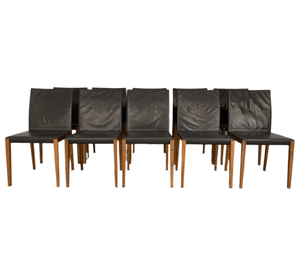 Walter Knoll Andoo 1100 Dining Chairs - In Dark Brown Leather & Walnut, Set of 10