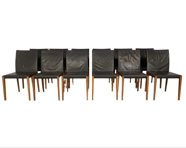 Walter Knoll Andoo Dining Chairs in Dark Brown Leather & Walnut, Set of 12 @ REHAUS