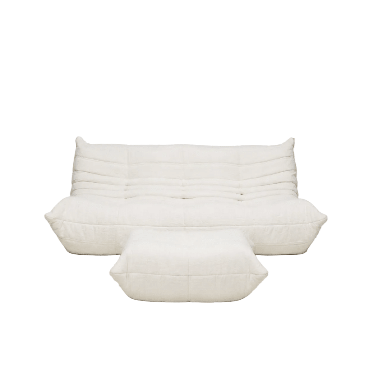 White Bouclé Togo Three Seater and Footstool, Set of Two @ REHAUS