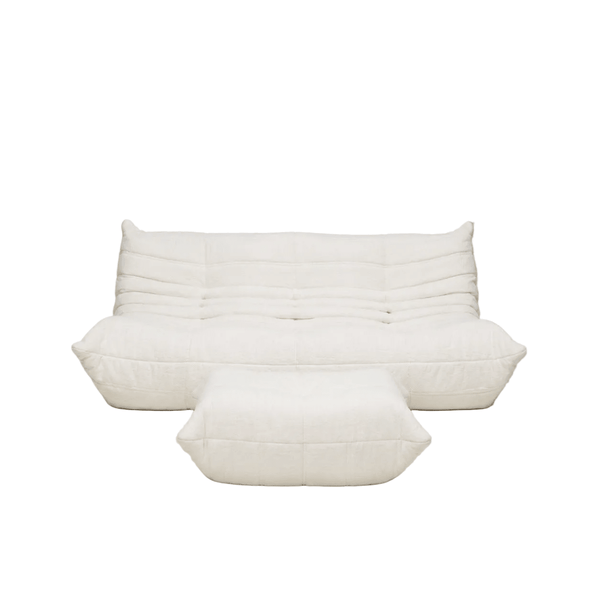 White Bouclé Togo Three Seater and Footstool, Set of Two @ REHAUS