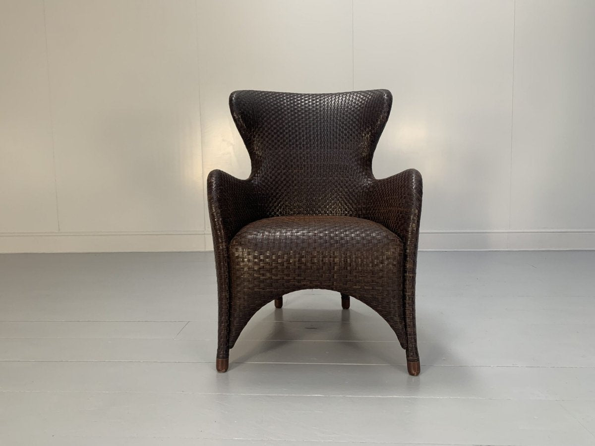 Woven Leather Armchair & Footstool - In Brown Leather @ REHAUS
