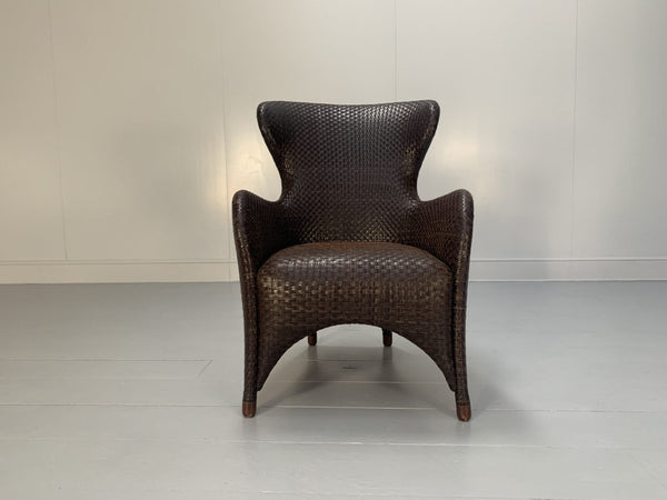 Woven Leather Armchair & Footstool - In Brown Leather @ REHAUS