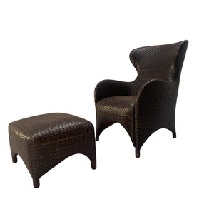 Woven Leather Armchair & Footstool - In Brown Leather @ REHAUS