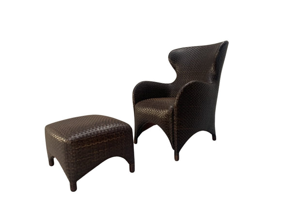 Woven Leather Armchair & Footstool - In Brown Leather @ REHAUS