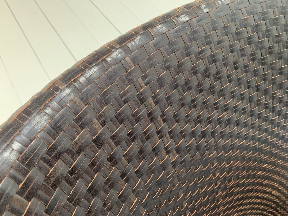 Woven Leather Armchair & Footstool - In Brown Leather @ REHAUS