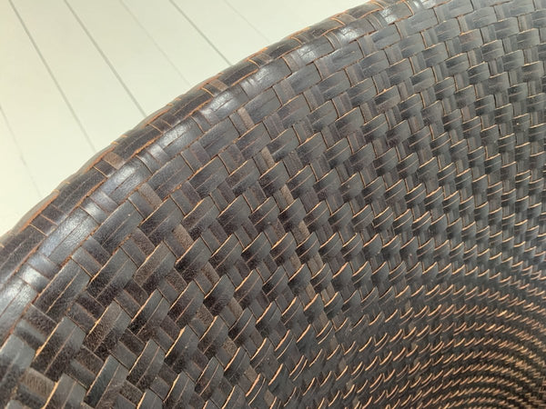 Woven Leather Armchair & Footstool - In Brown Leather @ REHAUS