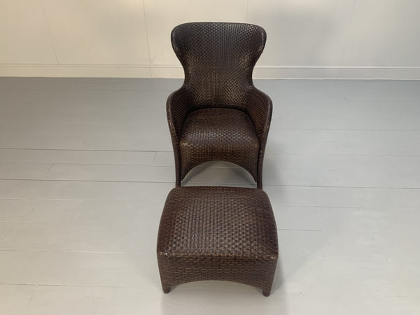 Woven Leather Armchair & Footstool - In Brown Leather @ REHAUS