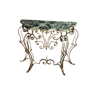 Wrought Steel Variegated Marble Top Console Table, Manner of Gilbert Poillerat