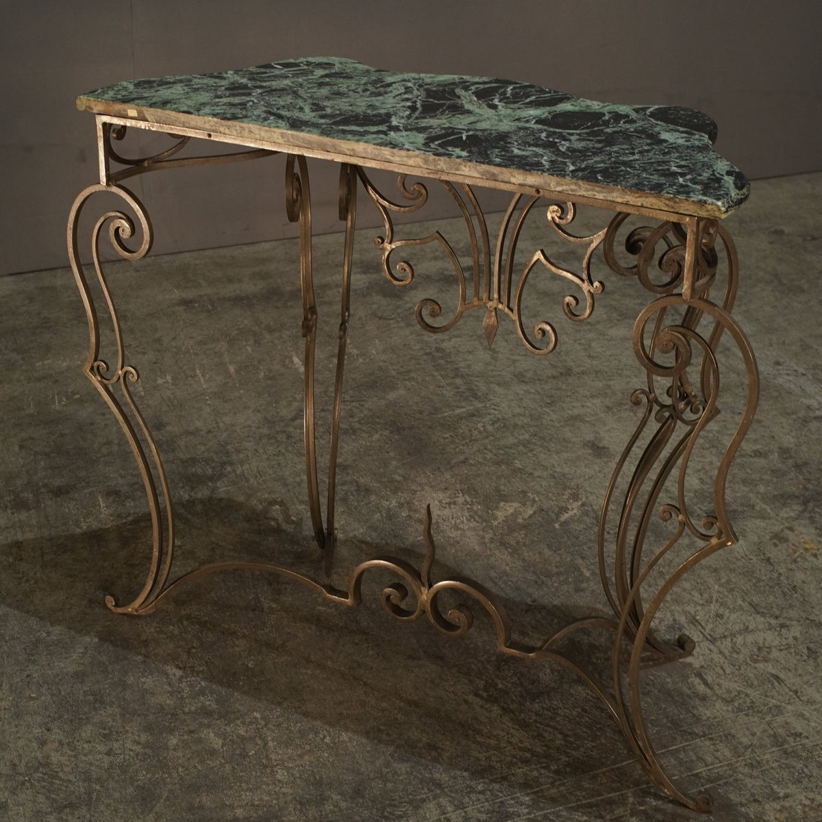 Wrought Steel Variegated Marble Top Console Table, Manner of Gilbert Poillerat @ REHAUS