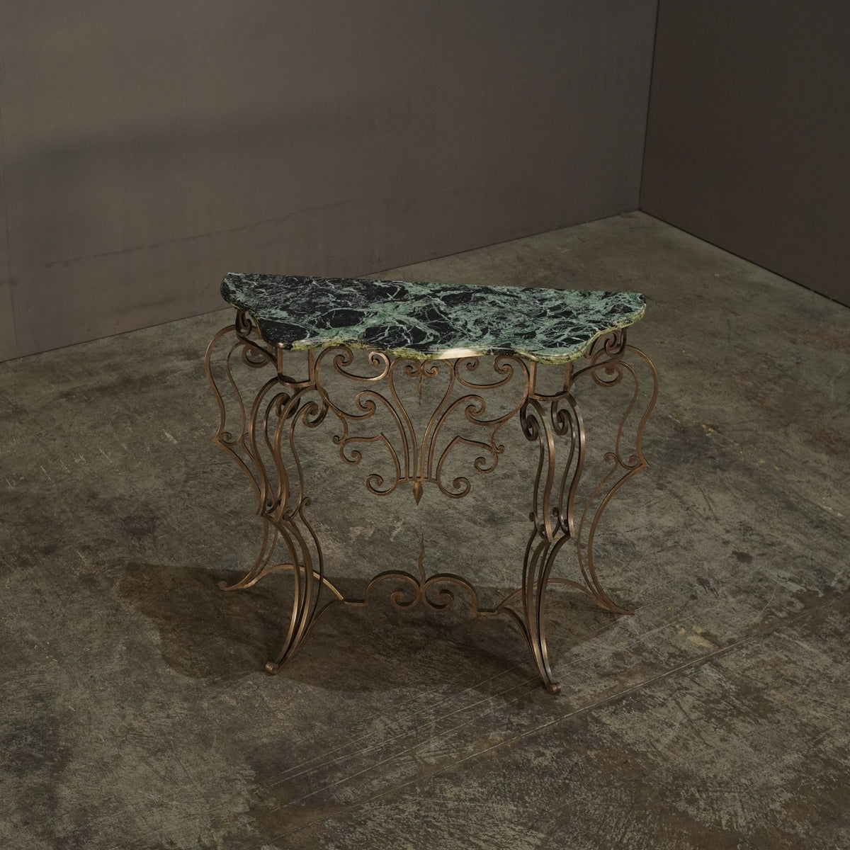 Wrought Steel Variegated Marble Top Console Table, Manner of Gilbert Poillerat @ REHAUS