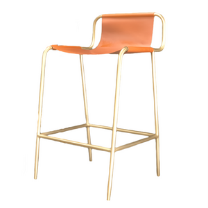 Bill Amberg Yellow and Leather Counter Stool with Solid Brass, Set of Four