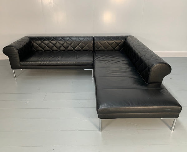 Zanotta 1320 Barocco Sofa - L - Shape 5 - Seat - In Black Pelle Leather @ REHAUS