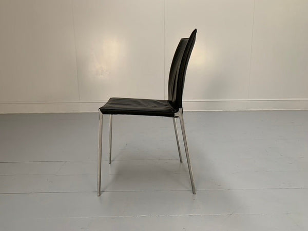 Zanotta Lia 2086 Dining Chairs - In Black Nappa Leather & Aluminium, Set of 8 @ REHAUS