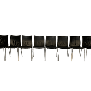Zanotta Lia 2086 Dining Chairs - In Black Nappa Leather & Aluminium, Set of 8 @ REHAUS