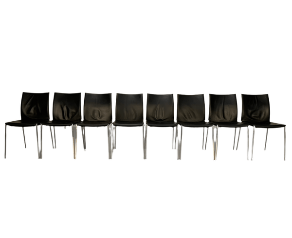 Zanotta Lia 2086 Dining Chairs - In Black Nappa Leather & Aluminium, Set of 8 @ REHAUS