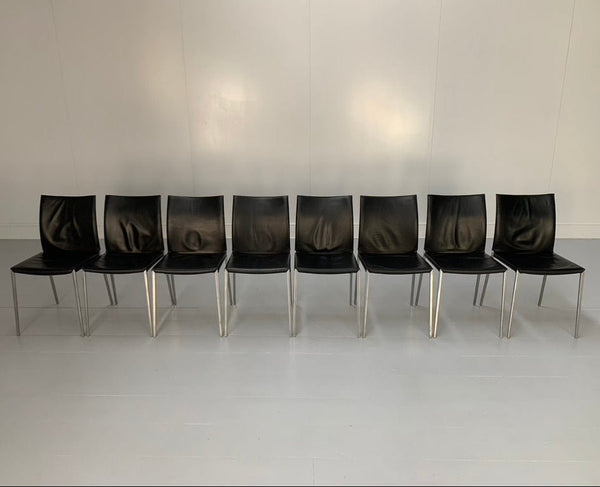 Zanotta Lia 2086 Dining Chairs - In Black Nappa Leather & Aluminium, Set of 8 @ REHAUS