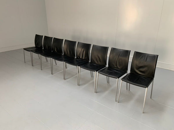 Zanotta Lia 2086 Dining Chairs - In Black Nappa Leather & Aluminium, Set of 8 @ REHAUS